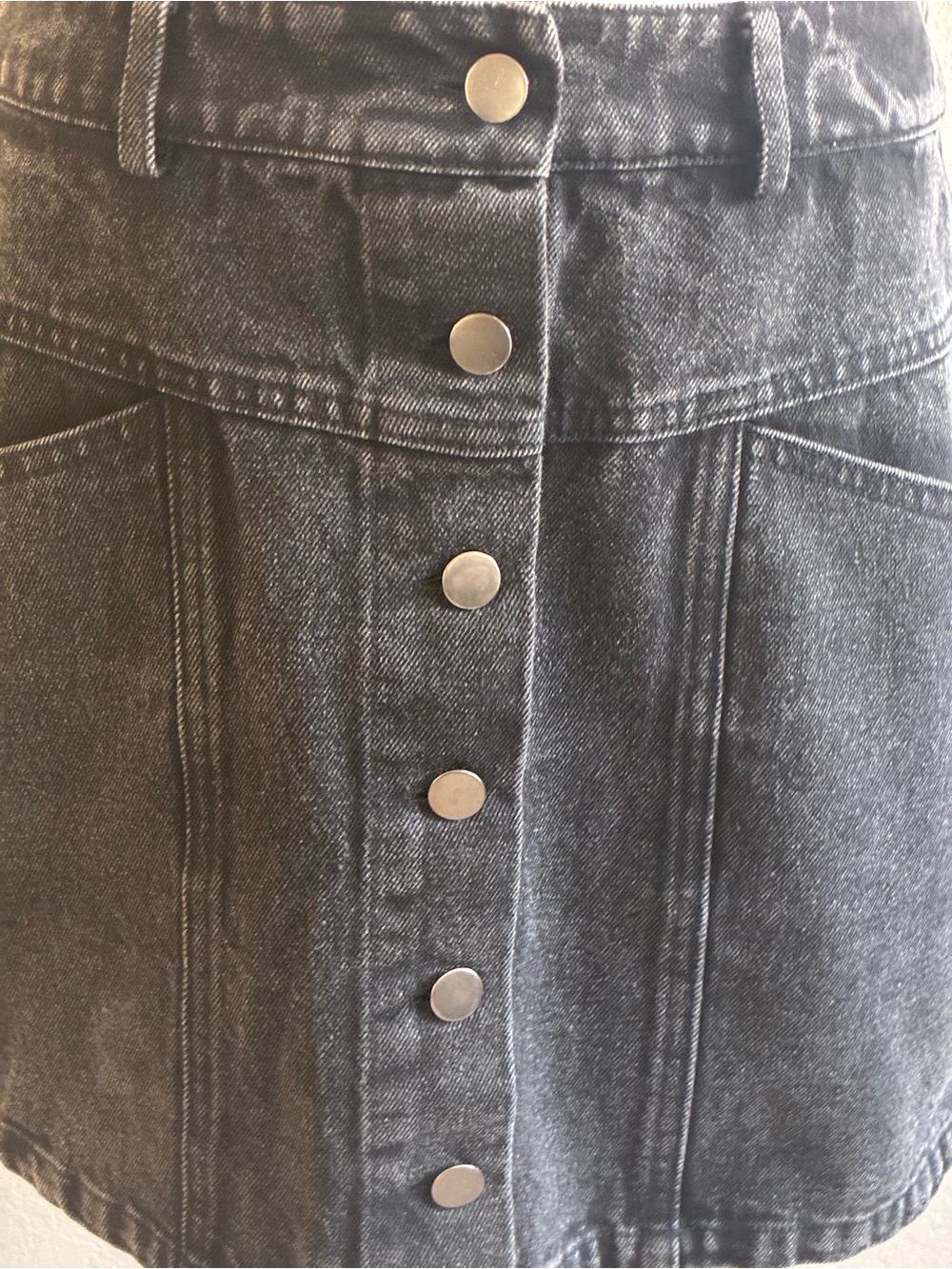 Lulu's Real Babe Faded Washed Black Button-Front High-Waist Mini Skirt Size M - Picture 7 of 8